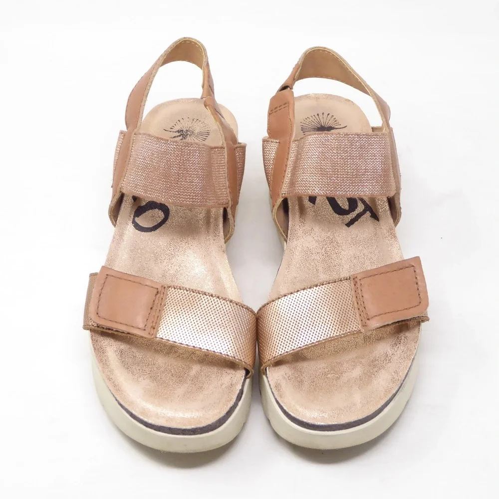 OTBT Women Nova Platform Sandals Rose Gold Leather Textile 7.5M